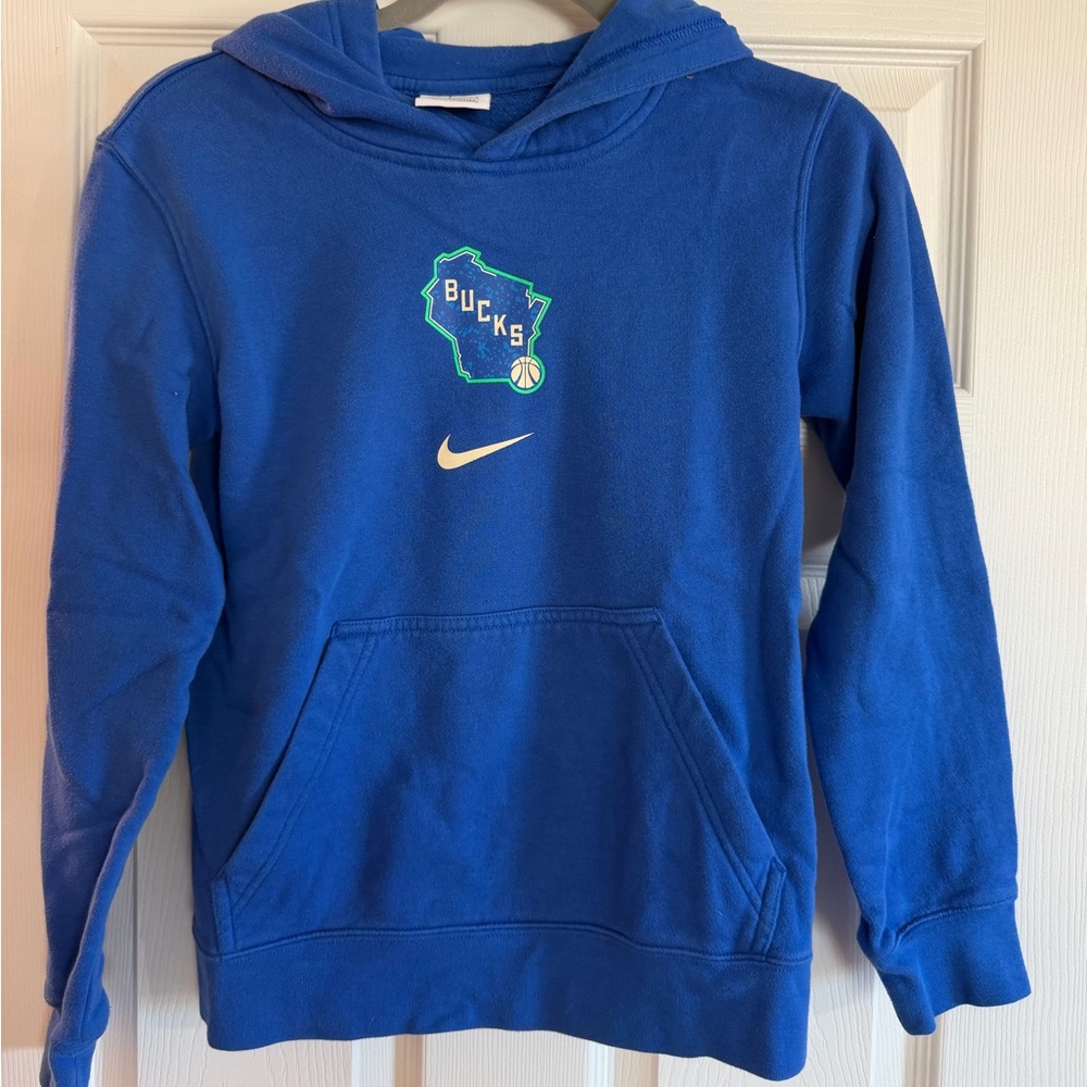 Nike Kids Blue Milwaukee Bucks Hoodie with Green Accent